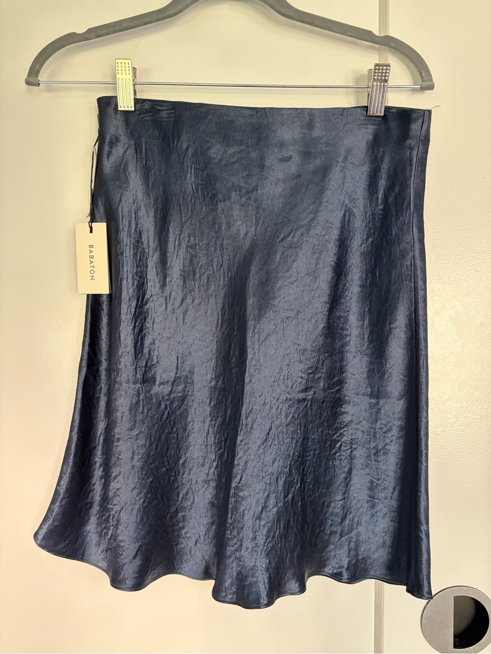 NWT Babaton Navy Satin Slip Skirt